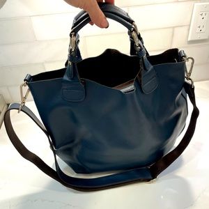 Dark steel blue and chrome  DANIER leather purse with insert.